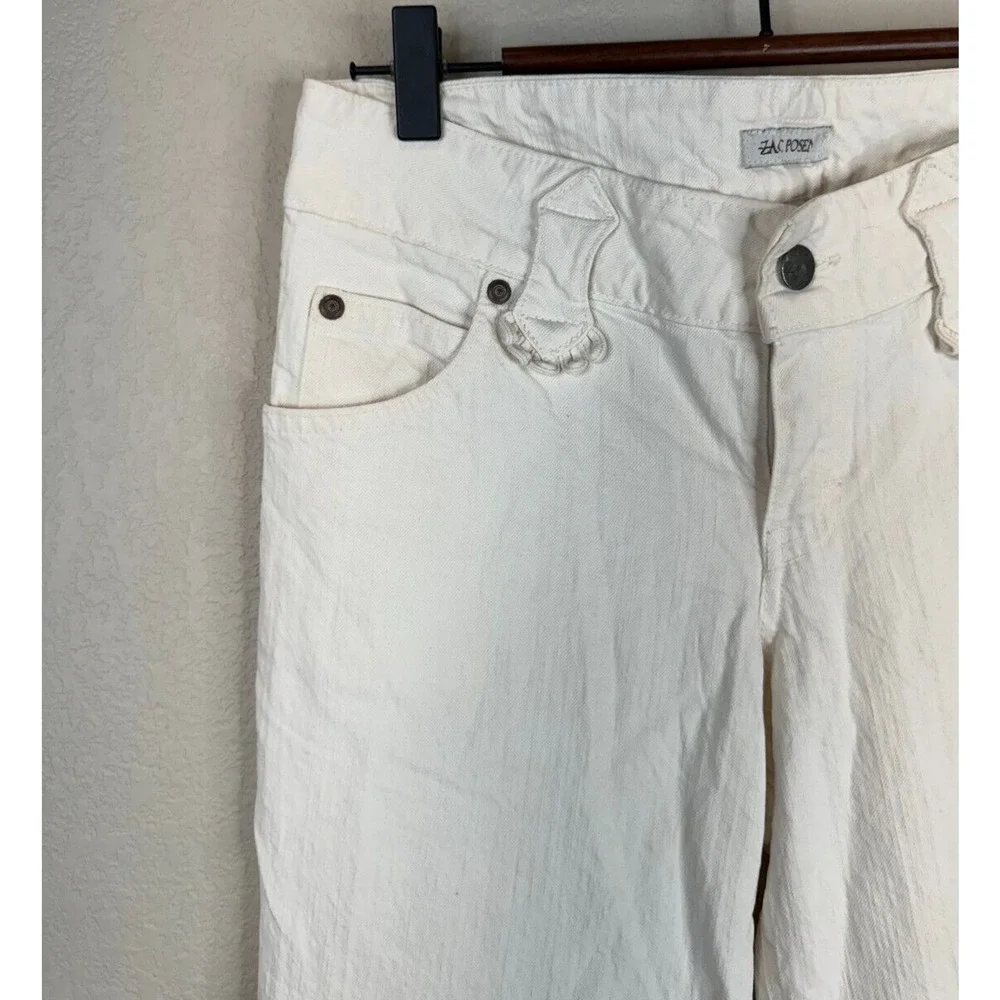Zac Posen Womens‎ Straight Leg Jeans Size 6 Ivory Mid Rise Denim 6 Pockets